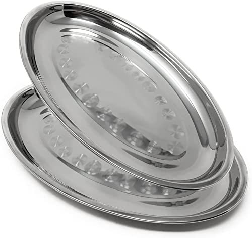 Space Home - Set de 2 Bandejas de Servir Oval - Fuente para Emplatados - Bandeja Camarero - Plato de Acero Inoxidable - Bandeja de Acero - 40 cm