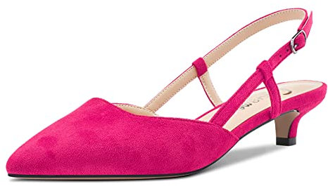 Castamere Donna Gattini Basso Tacco Heel a Punta Pumps Slingback Classico Dress Ufficio Sandali Slip-on 3.5 CM Heels Magenta Rosso 42 EU