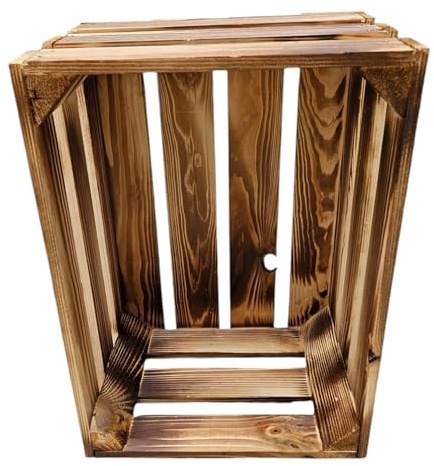 Teramico Weinregal Holzkisten Weinkisten Obstkisten Bar Verschiedene Varianten weiß geflammt 50cm 40cm (Geflammt 38cm)