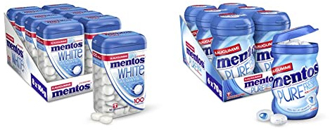 Mentos White Kaugummi, 8 Dosen à 100 Stück im Multipack, Pfefferminz Geschmack, zuckerfreie Zahnpflege & Kaugummi Pure Fresh Mint | Zuckerfrei mit Pfefferminze Geschmack | 6er Box Kaugummi-Dragees