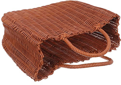Zerodeko Imitation Rattan Aufbewahrungskorb Mit Griff Multifunktionaler Geflochtener Picknick Und Gemüsekorb Für Snacks Obst Und Gemüse Stabil Und Tragbar Für Innen Und Außenbereich