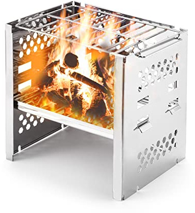 LIXADA Camping Poêle à Bois Portable Pliant en Acier Inoxydable Sac à Dos Poêle Barbecue Gril Poêle pour Pique-Nique en Plein Air Randonnée Voyage