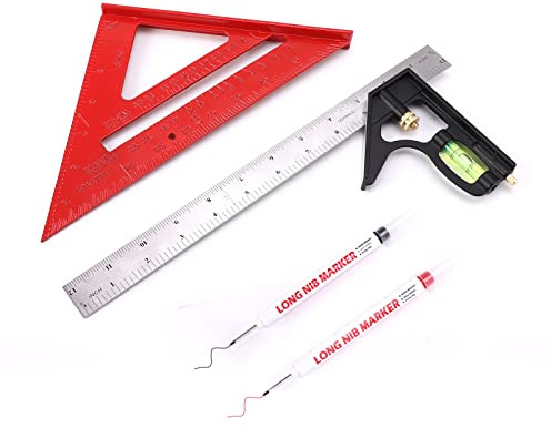 Rafter Square Combo Set, 12 Inch Aluminum, Carpenters Square(Red)