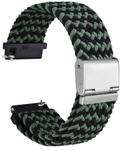 WOCCI 22mm Gewebtes Nylon Uhrenarmband für Damen und Herren, Schnellverschluss, Verstellbare Silberne Schnalle (Grün Schwarz)