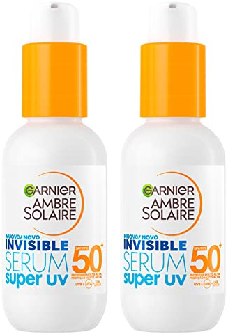 Garnier Ambre Solaire Invisible Gesichtsserum SPF 50+ Hoher Sonnenschutz UVA UVB Keramid Städtische Verschmutzung - 2 x 30 ml