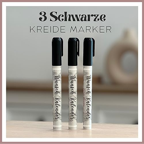 Wunsch Kalender - Kreatives 3er Kreidemarker Set für Wunschkalender - Runde und eckige Spitzen - Leicht abwischbare Farben - Lebendige Auswahl - Top Qualität und Haltbarkeit
