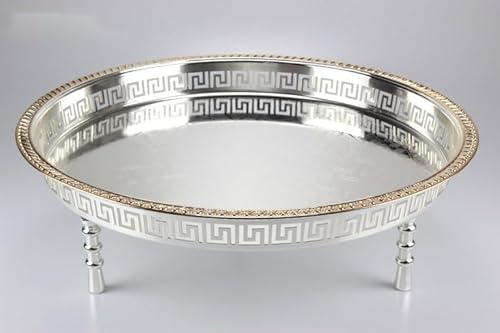 Orientalisch Tablett Teetisch M 45 cm x 14cm rund Silber Gold Neu