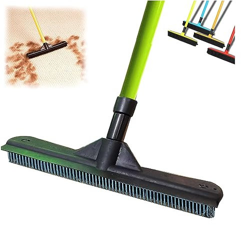 Pet Hair Remover Broom, Multi-surface Squeegee Rubber Broom, Rubber Broom Pet Hair Remover, Heavy Duty Pet Hair Remover Broom, Carpet Rake for Pet Hair Removal,for Carpets,Mats,Couch (Green)