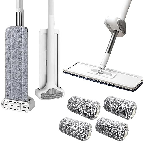 Selbstreinigender Flachmopp für Faule, Großer Flachmop im Neuen Stil, Bodenwischer Wischmopp mit Auswringfunktion, Flacher Wischmopp 360° Drehgelenk Bodenwischer Set Flachmopp mit Mikrofaser-Wischpads