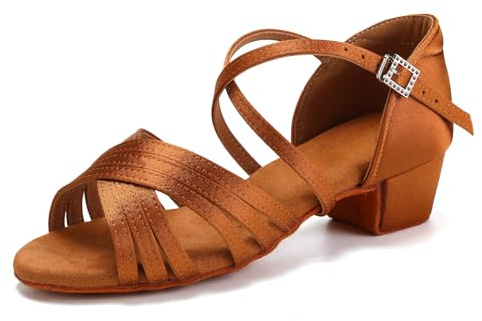 SWDZM Dansskor, flicka, latin, satin, professionella dansskor, balsal, salsa, dansskor, damer, BRUN, 37.5 EU
