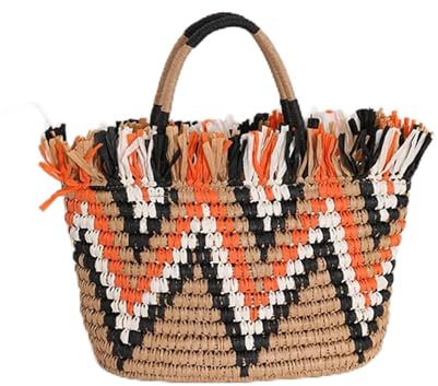 Bolso hecho a mano Bolso de mano elegante con borlas for mujer, tejido de paja, Color a juego, informal, for vacaciones y playa, con asa superior, tejido a mano, con capacidad de ratán Bolso de paja h