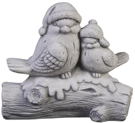 gartendekoparadies.de Lustiges Vogel-Paar friert an kalten Tagen, Steinfigur, H. 30 cm, 9 kg, Grau, frostsicher aus Steinguss für Außenbereich