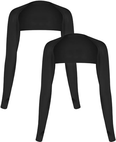 DSLSQD 2 Stück UV-Schutz Bolero Damen,Sonnenschutz Arm Sleeve,Kühlender Schal Armmanschette,Eisseide Kühlschal Armstulpen mit Fingerlöchern,Cooler Shrug,für Reiten Laufen Outdoor Aktivitäte-Schwarz