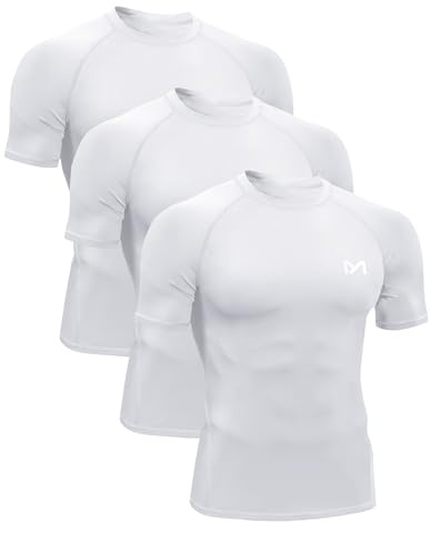 MEETYOO Hauts Compression de Running Homme,Blanc+Blanc+Blanc,M
