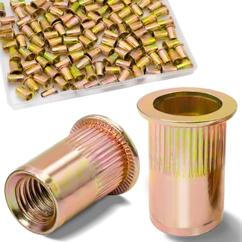 Vifmy 1/4 Rivet Nut, 115Pcs Carbon Steel Zinc Rivet Nuts 1/4-20, 1 4 20 Threaded Insert Rivnut, Flat Head 1 4 x 20 UNC Rivets Nutsert, 1 4 RIV Nuts
