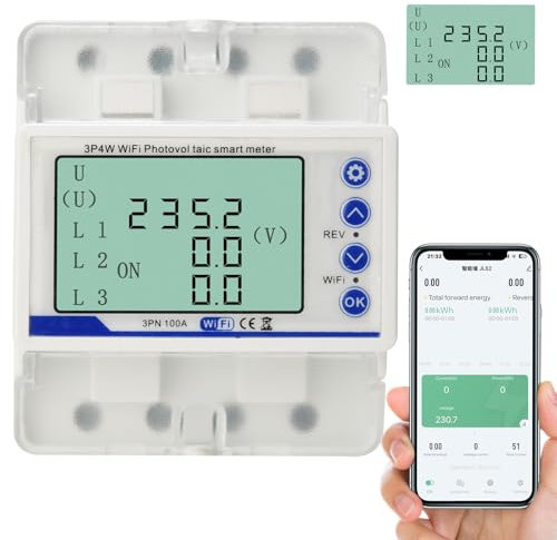 HENYEER TUYA WiFi Smart Circuit Breaker, Electricity Meter, 3-Phase 4-Wire WiFi Photovoltaic, 100A 380VAC LCD Digital Electricity Meter, Three-Current Meter, DIN Rail, Intelligent Restart Protection