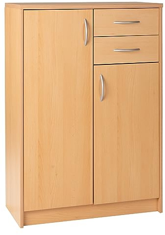 Home4You Kommode mit 2 Türen und 2 Schubladen - Buche - 74 cm breit - Sideboard Mehrzweckschrank