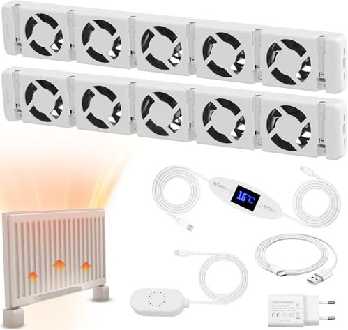 Warmfay Heizkörper Ventilator 5.0 Heizungsventilator, Smart Heizkörperverstärker zum Sparen von Energie und Heizkosten, Lauf Ruhig Wärmeableitungslüfter, Für Verschiedene Heizkörper (Duo Set)
