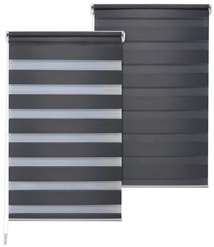 Doppelrollo DuoRollo Klemmfix ohne Bohren Seitenzug Fenster Rollo anthrazit B 75cm (71cm Stoffbreite) x H 210 cm