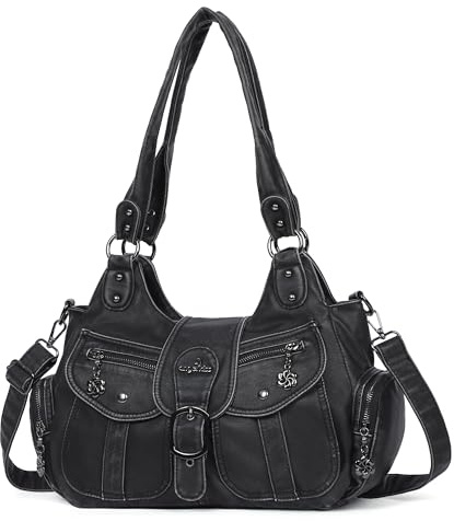 Angel Kiss Hobo Bags for Women Vegan Leather Shoulder Purses and Handbags Ladies Roomy Tote Bags Purse with Crossbody Strap,Black