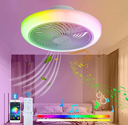 RGB Bluetooth Bladeless Ceiling Fan Light with Speakers Low Profile Colorful Ceiling Fan Music Sync Summer & Winter Reversible B