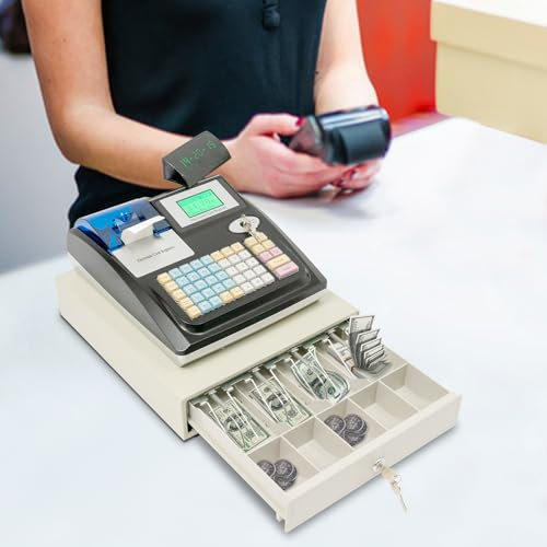 Elektronische Registrierkasse mit Bondrucker, Kassenschublade, LED Display und 48 Tasten, POS Kassensystem Einzelhandel für Registrierkasse Kleinunternehmer