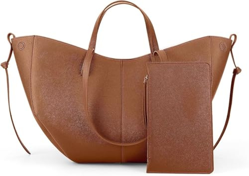 RuiDay Sac a main femme, Sac à Bandoulière pour Femme, Sac à main fourre-tout en cuir, Sac à Bandoulière en Forme de Croissant, Grand Sac Fourre tout Femme (Marron, S)