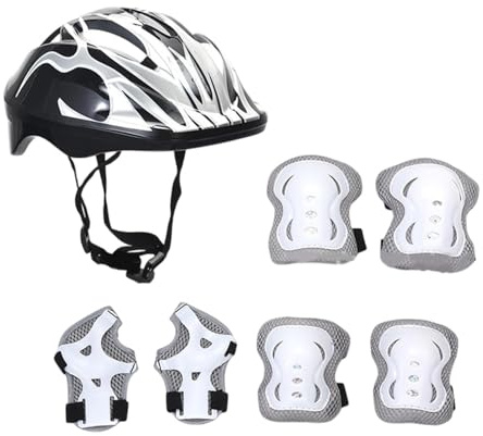 Pegciuho Casque de Vélo pour Enfants, Casque de Roller avec Coudières, pour Sports de Plein Air et Roller en Ligne, Blanc