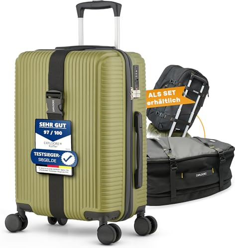 EXPLOORE Handgepäck Koffer, Trolley, Leichter Robuster Hartschalenkoffer mit TSA-Schloss, Reisekoffer mit Rollen, ideal als Koffer Handgepäck (Matcha-Grün - Set mit Tasche)