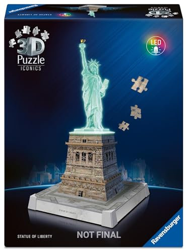 Ravensburger 3D Puzzle Iconics: 12008027 Freiheitsstatue - mit Licht - Das berühmte New Yorker Wahrzeichen als detailgetreues und beleuchtetes Modell