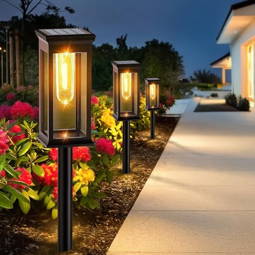 8 Lumières Lampe Solaire Exterieur Jardin, 800mAh Étanchéité IP65 Lumiere Solaire Exterieur, Lampes Solaires à Allumage Automatique pour l'extérieur, Lampes Solaires pour Allées Extérieures, Jardin