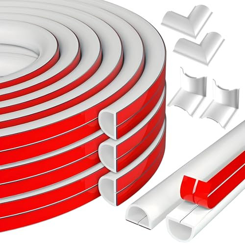 White Cable Trunking Self Adhesive - 3m Cable Hiders for Wall & Floor, Paintable Wire Cable Covers for Cable Tidy, D-Shape Flexible Conduit Trunking for TV Cables Wires, 15x10mm