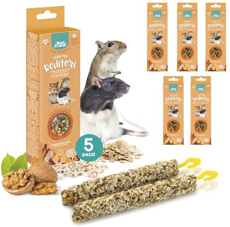 Best Friend - Snack Naturali Cotti al Forno per Piccoli Roditori. Gustosi stick e ricchi di vitamine con legno di betulla per denti sani | Noci, 5 Pack x 115 g