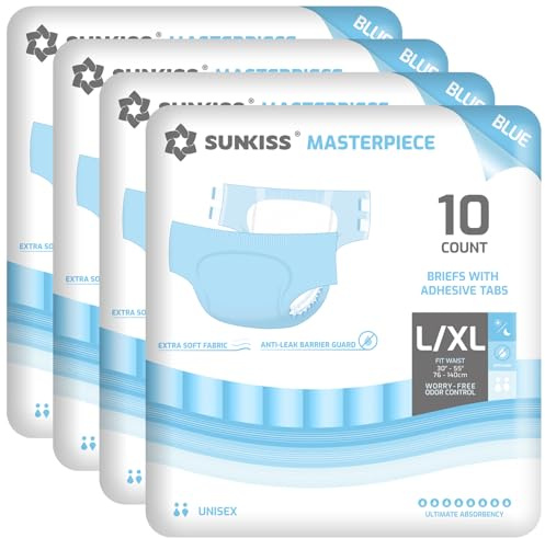 SUNKISS Masterpiece Pannoloni per Adulti a Mutandina per Incontinenza, Pannoloni Mutandina per Uomini e Donne, Unisex, Controllo degli Odori, Protezione Durante Notte, Blu, Taglia L/XL, 40 Unità