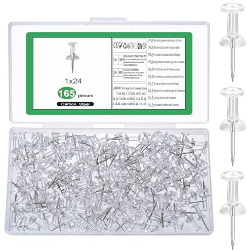 165 STK Pinnadeln, 24mm Reißzwecken Transparente Heftzwecken, Reiszwecken mit Kopf, Reizzwecknadeln Reissnägel, Langem Kopf Reißnägel für Büro Schule Zuhause Kork Bulletin Board Pinnwandnadeln