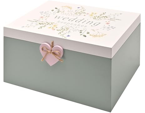Widdop and Co Love Story Wildflower Wedding Keepsake Box | Wooden Memory Storage Box with Floral Design & Heart Charm | Romantic Gift for Bride, Couple or Newlyweds