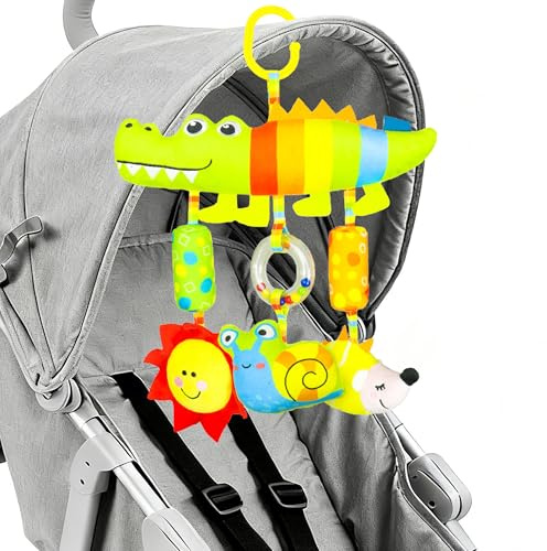 DXIA Babymobile Kette mit süßer Krokodil Figur, Wagenkette mit verschiedenen Elementen, Kinderwagen Zubehör für Babys und Kinder ab 0+ Monaten, Spielzeug für den Autositz, einfaches Greifen