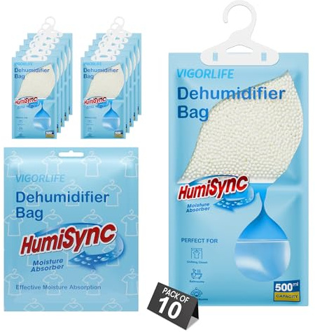 Bolsas colgantes deshumidificadoras de 10 paquetes, 2,3KG Deshumidificadores Armarios, cocina y baño, gránulos absorbentes de humedad, Eliminar Olores Desagradables