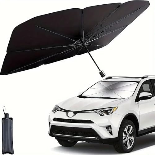Parasol Plegable para Parabrisas de Coche, Parasol Coche Delantero, Plegable y retráctil, protección UV, Adecuada para la mayoría de los Modelos de Coches Protector Solar Negro (L)