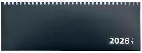 2026 Adina Tischquerkalender 1 Woche auf 2 Seiten Kartondeckel Schreibtischkalender Tischkalender 30x10cm schwarz