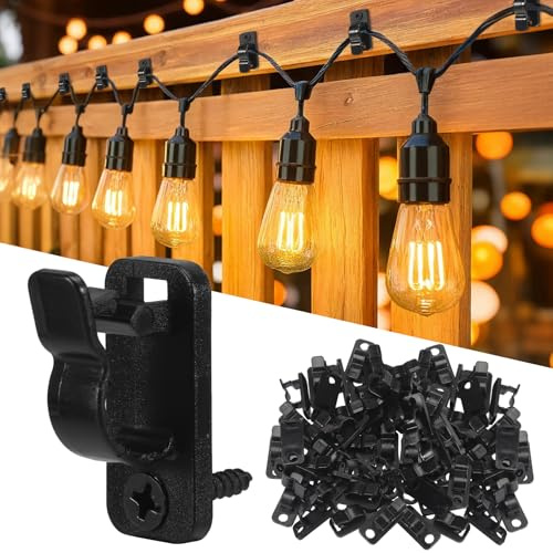 100 Pcs Screw-in Hooks for Outdoor String Lights Clips, Fence Hooks | Cable Hangers for Light Wire, Indoor and Outdoor Hanger Hook for Christmas, Halloween,Patio, and Fence Decorations