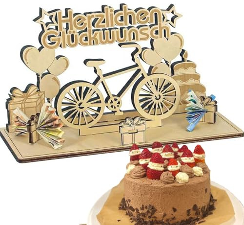 HSYTEK Fahrrad Geldgeschenk Fahrrad Deko, Geburtstagsgeschenk Holz, Fahrrad Miniatur für Radfahrer, Mountainbike Geschenk, Geschenkideen Deko Hölzern Geschenk für Friends, Family, Lovers (roh-1)