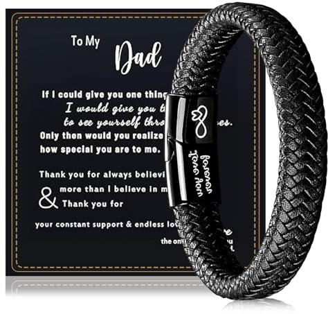 XFSRG Bracelet Tressé en Cuir Noir pour Homme Bijoux Homme Élégant avec Fermoir en Acier Inoxydable Cadeau Anniversaire Papa Accessoire Mode Masculin(Noir)
