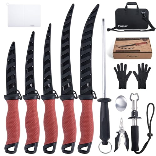 Goture Fischmesser set, Angelmesser set, Filetiermesser Fisch, Filetier-Angelset, Angelmesser mit Scheide, Schärfer, Messerset, Angelausrüstung, Angelgeschenke für Männer