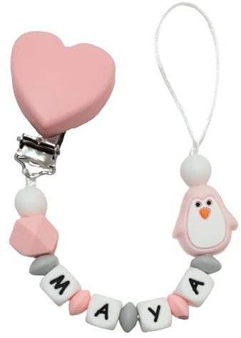Maus Silikon Schnullerkette mit Wunschname – Maus Motiv mit Schleife– Personalisierter Schnullerhalter – BPA-frei & Handgemacht – Perfektes Babygeschenk zur Geburt oder Babyshower (Schwarz) (Rosa)