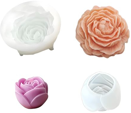 MxSplorion Candle Moulds, Flower Silicone Moulds 3D Peony and Rose Silicone Molds for Candle Making, Soap Moulds, Birthday and Wedding Party Decorations, Chocolate, DIY Handicrafts, 2PCS