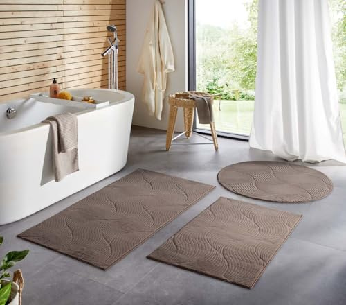 Taracarpet Badematte Homestyle rutschfest waschbar Badezimmerteppich Bad-Vorleger, WC Deko, Duschvorleger für Dusche und Badewannen sehr weich und kombinierbar Taupe Dühne 050x080 cm