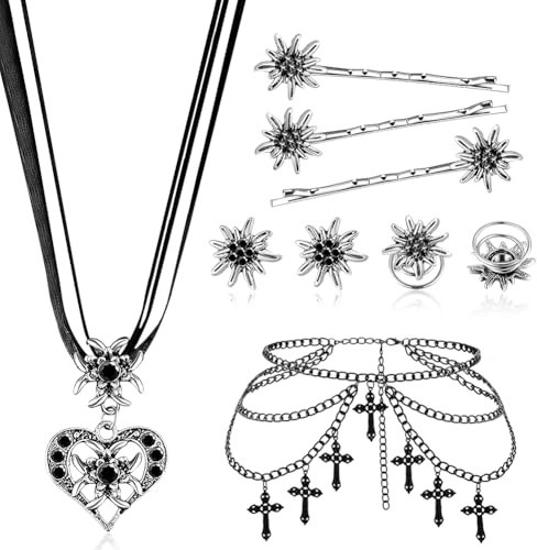 JhavexToy Cinturón Talla Gótico Vintage Metal Cruz Oscura Collar Corazón Encaje Clips Pelo Estrella Strass Accesorios Esenciales para Cosplay Rave Outfits de Impacto y Estilos Únicos