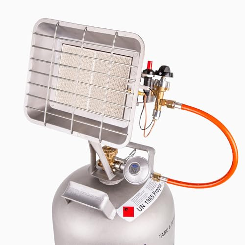 Gazcamp Heizstrahler Flaschenheizstrahler mit Piezozündung und Zündsicherung, 4,4 kW, Gas, Silber, Freistehend, für Outdoor Camping