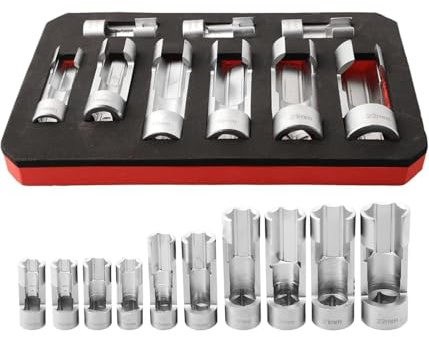 Generisch 10-22mm Lambdasonden Schlüssel, Diesel-Einspritzdüsen-Steckschlüsselsatz, Nuss Steckschlüssel Werkzeug Lambdasonden-Einsatz mit 1/4 3/8 1/2 Lambdasonden schlüssel satz